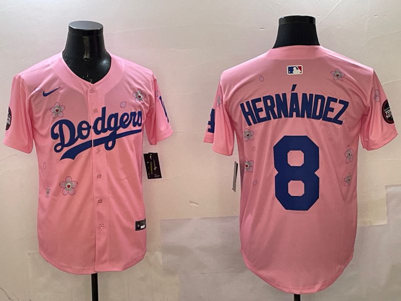 Men Los Angeles Dodgers 8 Hernandez Pink Sakura Edition 2025 Nike MLB Jersey style 1